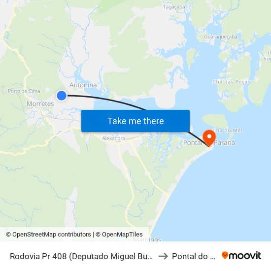 Rodovia Pr 408 (Deputado Miguel Bufara) to Pontal do Sul map