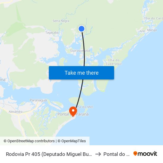 Rodovia Pr 405 (Deputado Miguel Bufara) to Pontal do Sul map