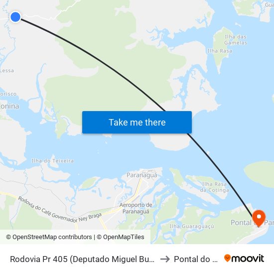 Rodovia Pr 405 (Deputado Miguel Bufara) to Pontal do Sul map