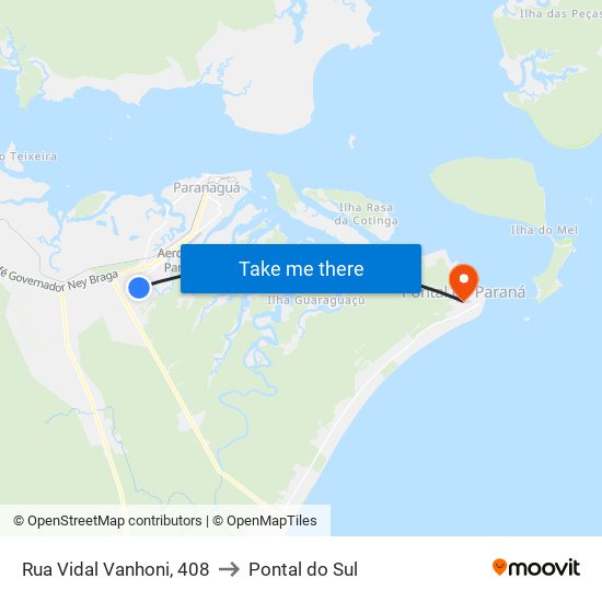 Rua Vidal Vanhoni, 408 to Pontal do Sul map