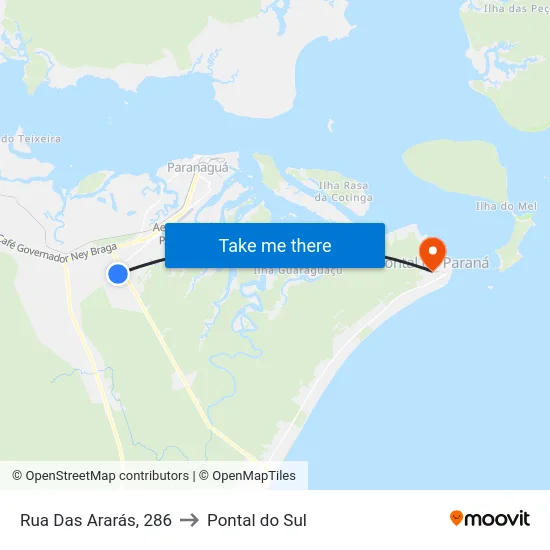Rua Das Ararás, 286 to Pontal do Sul map