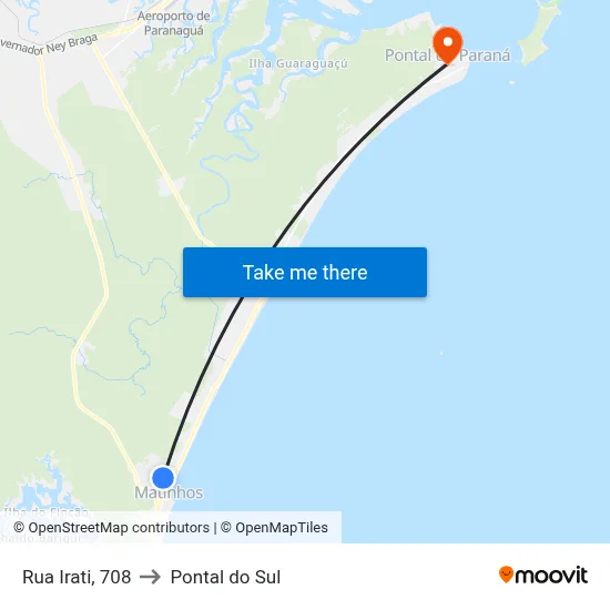 Rua Irati, 708 to Pontal do Sul map