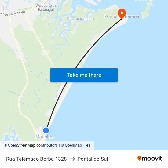 Rua Telêmaco Borba 1328 to Pontal do Sul map