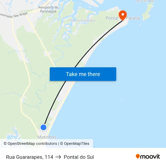 Rua Guararapes, 114 to Pontal do Sul map