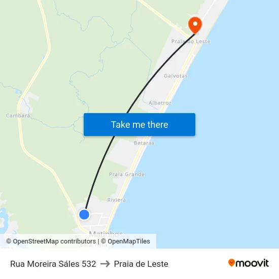 Rua Moreira Sáles 532 to Praia de Leste map