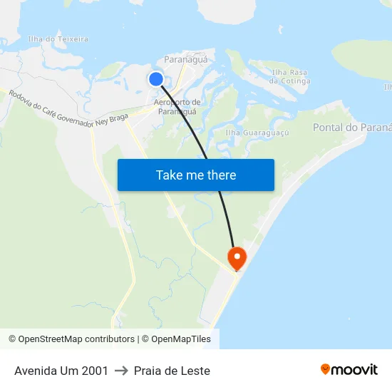 Avenida Um 2001 to Praia de Leste map