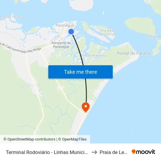 Terminal Rodoviário - Linhas Municipais to Praia de Leste map
