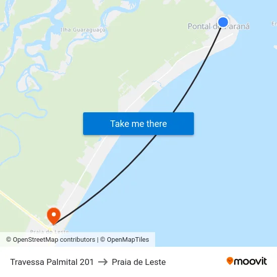 Travessa Palmital 201 to Praia de Leste map