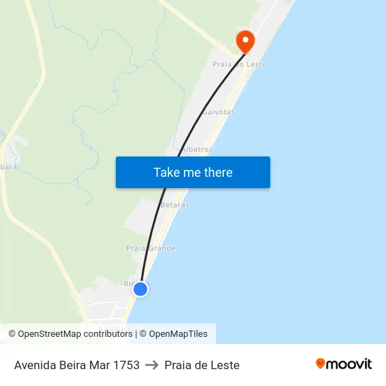 Avenida Beira Mar 1753 to Praia de Leste map