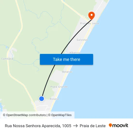 Rua Nossa Senhora Aparecida, 1005 to Praia de Leste map