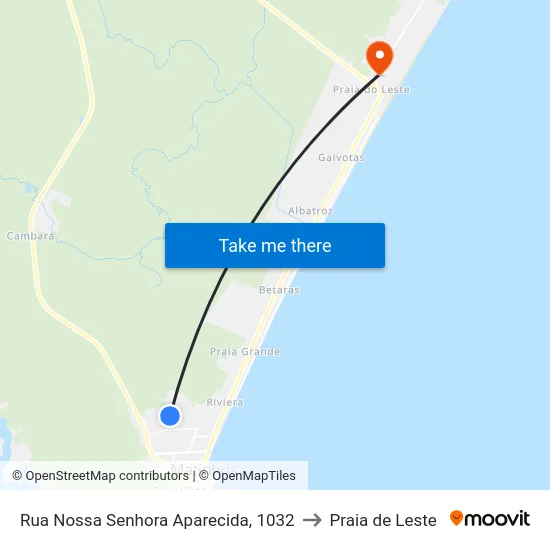 Rua Nossa Senhora Aparecida, 1032 to Praia de Leste map