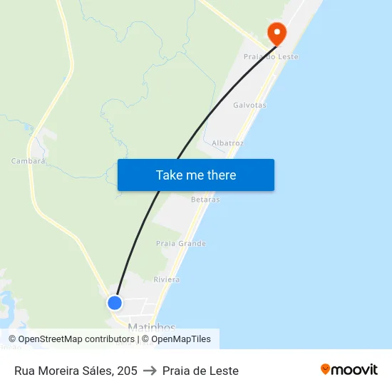 Rua Moreira Sáles, 205 to Praia de Leste map