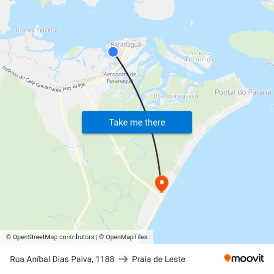 Rua Aníbal Dias Paiva, 1188 to Praia de Leste map