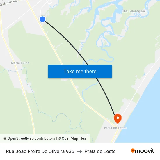 Rua Joao Freire De Oliveira 935 to Praia de Leste map