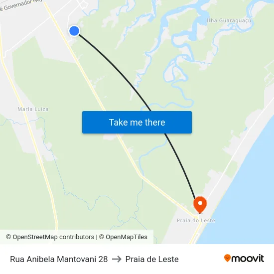 Rua Anibela Mantovani 28 to Praia de Leste map