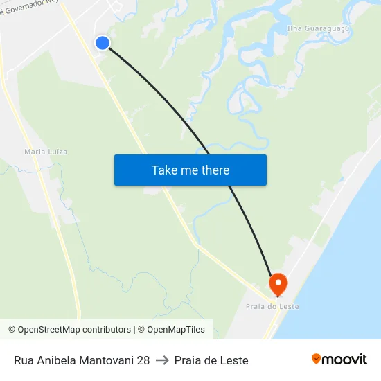 Rua Anibela Mantovani 28 to Praia de Leste map