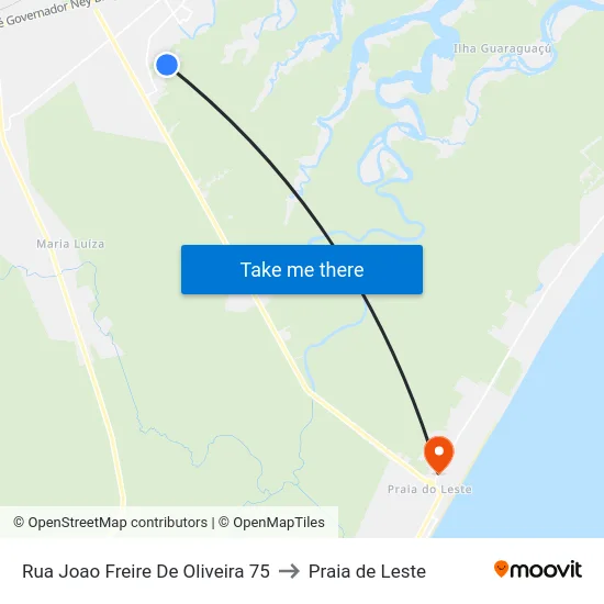 Rua Joao Freire De Oliveira 75 to Praia de Leste map