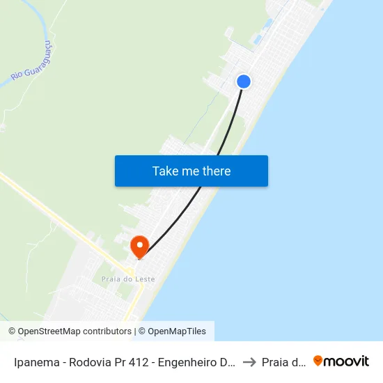 Ipanema - Rodovia Pr 412 - Engenheiro Darci Gomes De Morais, 5310 to Praia de Leste map