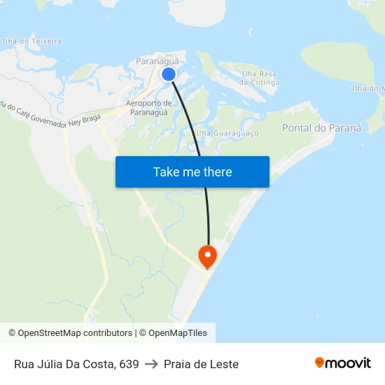 Rua Júlia Da Costa, 639 to Praia de Leste map