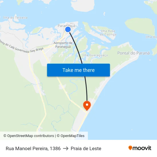 Rua Manoel Pereira, 1386 to Praia de Leste map