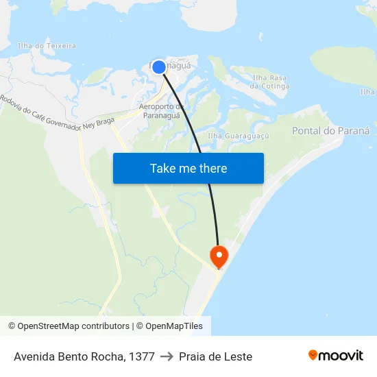 Avenida Bento Rocha, 1377 to Praia de Leste map