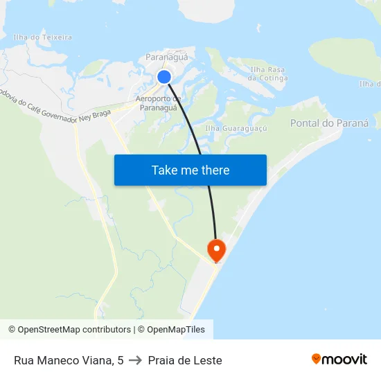Rua Maneco Viana, 5 to Praia de Leste map