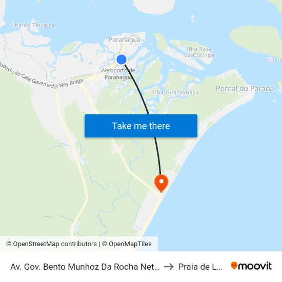 Av. Gov. Bento Munhoz Da Rocha Netto, 134 to Praia de Leste map