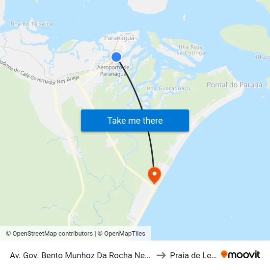 Av. Gov. Bento Munhoz Da Rocha Neto, 135 to Praia de Leste map