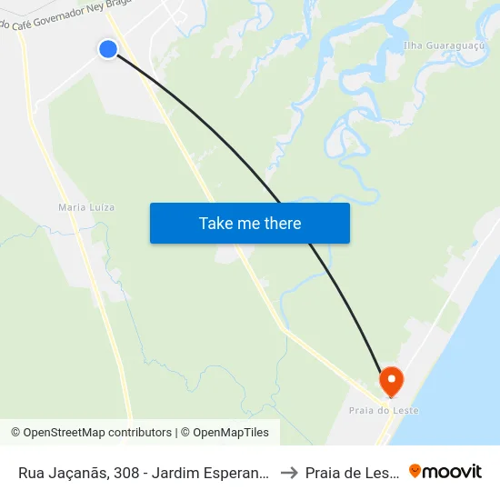 Rua Jaçanãs, 308 - Jardim Esperança to Praia de Leste map