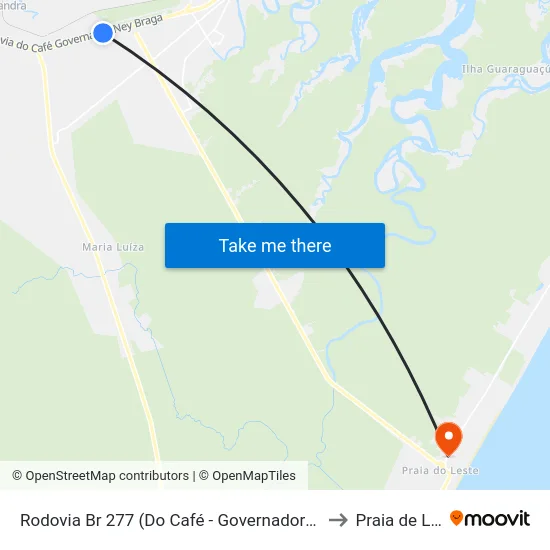 Rodovia Br 277 (Do Café - Governador Ney Braga) to Praia de Leste map