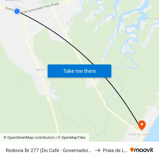 Rodovia Br 277 (Do Café - Governador Ney Braga) to Praia de Leste map
