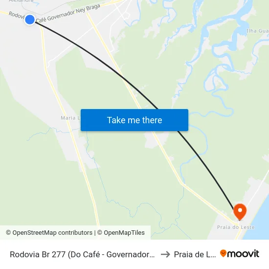 Rodovia Br 277 (Do Café - Governador Ney Braga) to Praia de Leste map