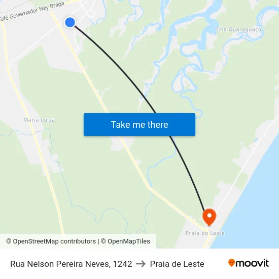 Rua Nelson Pereira Neves, 1242 to Praia de Leste map