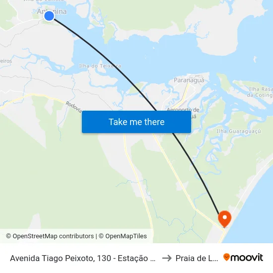 Avenida Tiago Peixoto, 130 - Estação Ferroviária to Praia de Leste map