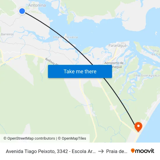 Avenida Tiago Peixoto, 3342 - Escola Aracy Pinheiro Lima to Praia de Leste map