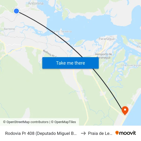 Rodovia Pr 408 (Deputado Miguel Bufara) to Praia de Leste map