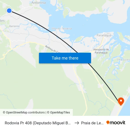 Rodovia Pr 408 (Deputado Miguel Bufara) to Praia de Leste map