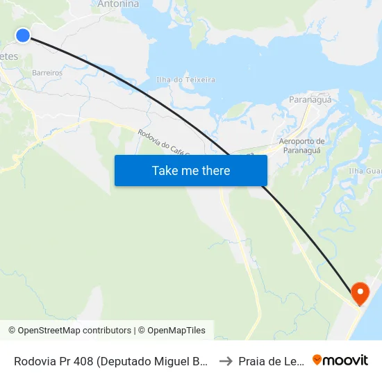 Rodovia Pr 408 (Deputado Miguel Bufara) to Praia de Leste map