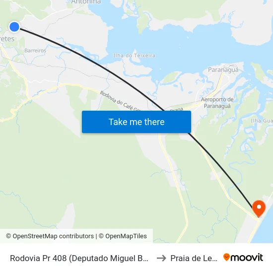 Rodovia Pr 408 (Deputado Miguel Bufara) to Praia de Leste map
