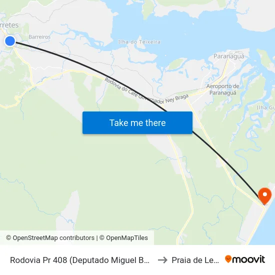 Rodovia Pr 408 (Deputado Miguel Bufara) to Praia de Leste map