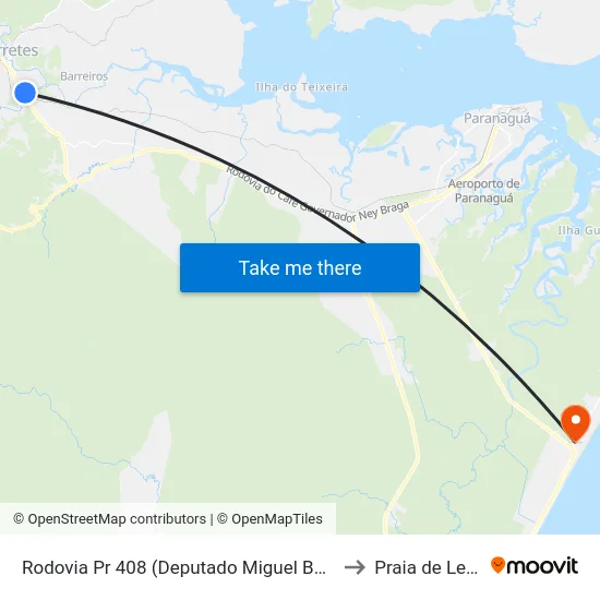 Rodovia Pr 408 (Deputado Miguel Bufara) to Praia de Leste map