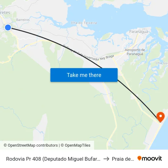 Rodovia Pr 408 (Deputado Miguel Bufara) - Estrada Anhaia to Praia de Leste map