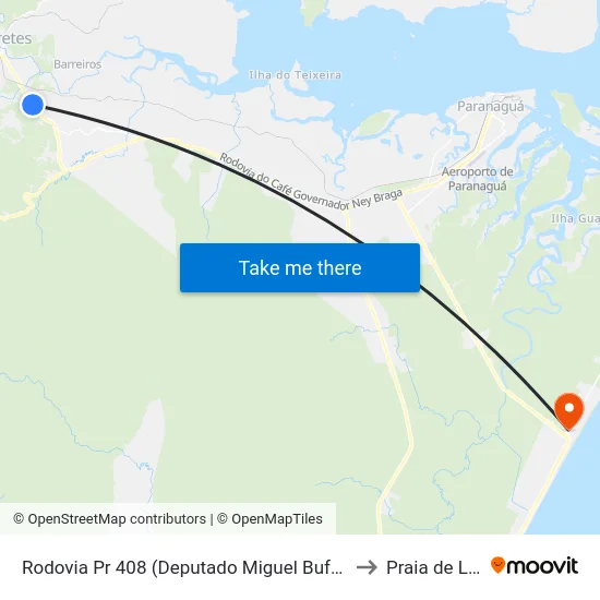 Rodovia Pr 408 (Deputado Miguel Bufara) - Iapar to Praia de Leste map