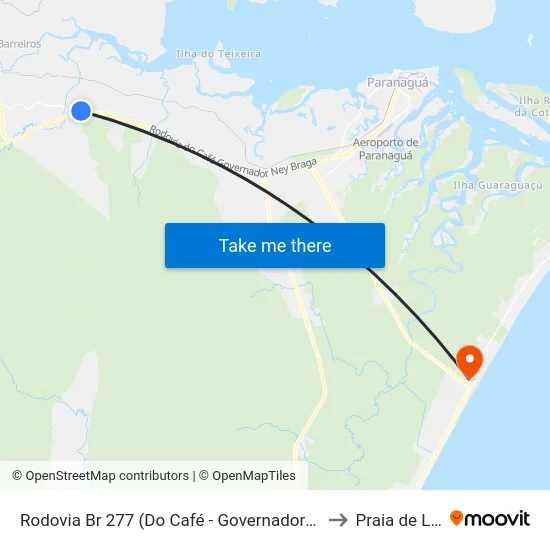 Rodovia Br 277 (Do Café - Governador Ney Braga) to Praia de Leste map