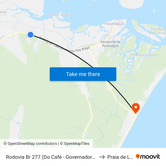 Rodovia Br 277 (Do Café - Governador Ney Braga) to Praia de Leste map