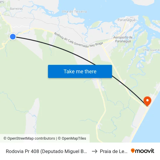 Rodovia Pr 408 (Deputado Miguel Bufara) to Praia de Leste map