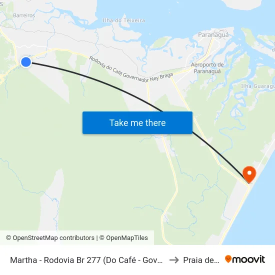 Martha - Rodovia Br 277 (Do Café - Governador Ney Braga) to Praia de Leste map