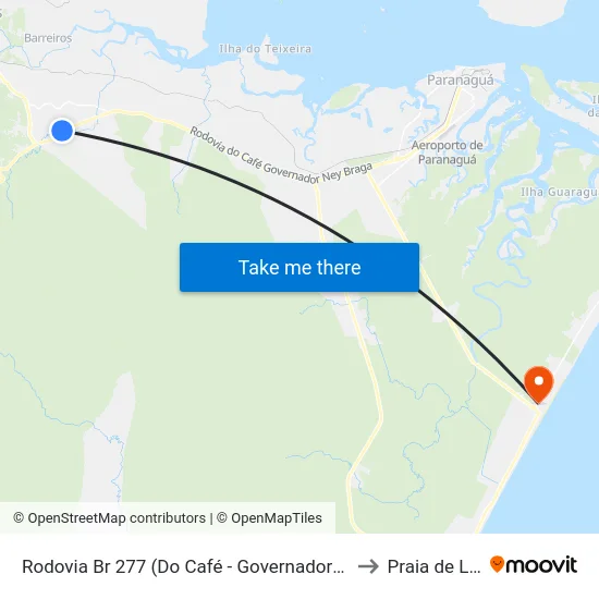 Rodovia Br 277 (Do Café - Governador Ney Braga) to Praia de Leste map