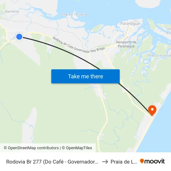 Rodovia Br 277 (Do Café - Governador Ney Braga) to Praia de Leste map