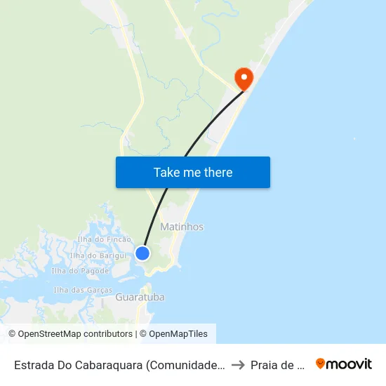 Estrada Do Cabaraquara (Comunidade Cabaquara) to Praia de Leste map
